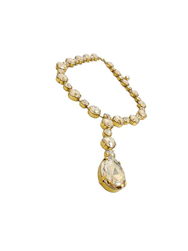 Halo Crystal Bridal Necklace Grand Gold Crystals, Pendant 8cm long, Gold Metal - Image 3