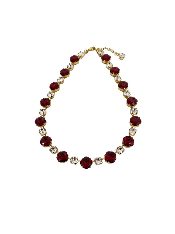 Halo Crystal Necklace Red and Clear Crystals, Gold Metal - Image 15