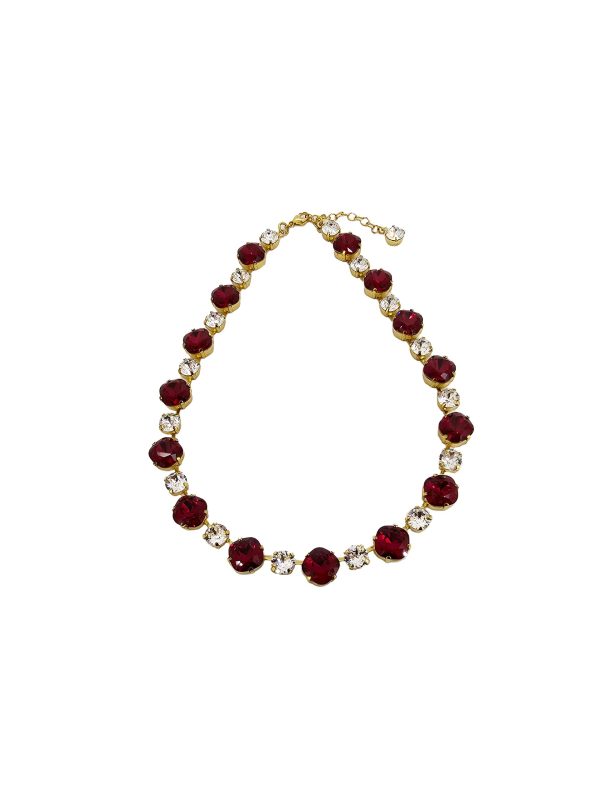 Halo Crystal Necklace Red and Clear Crystals, Gold Metal - Image 4