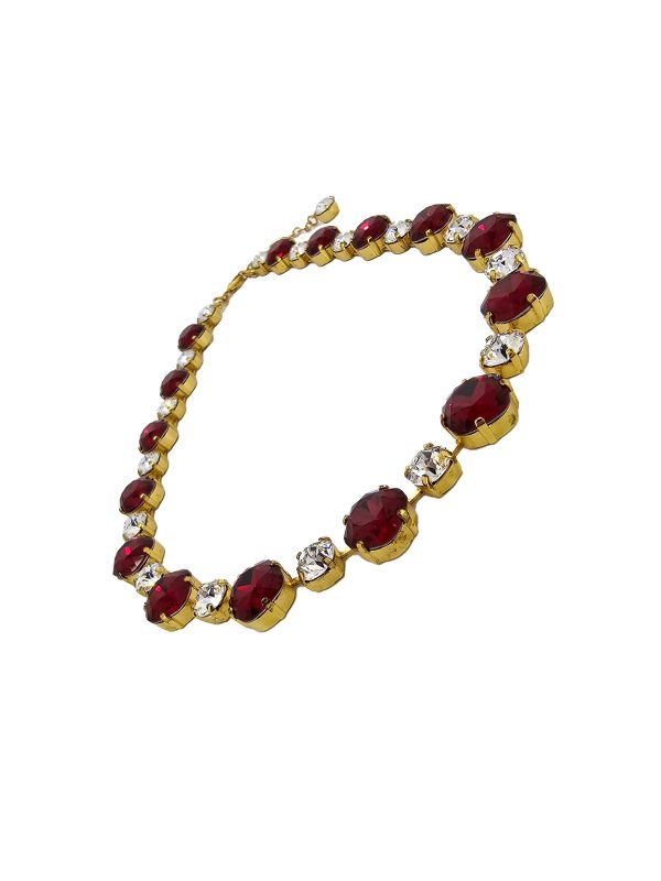 Halo Crystal Necklace Red and Clear Crystals, Gold Metal - Image 16