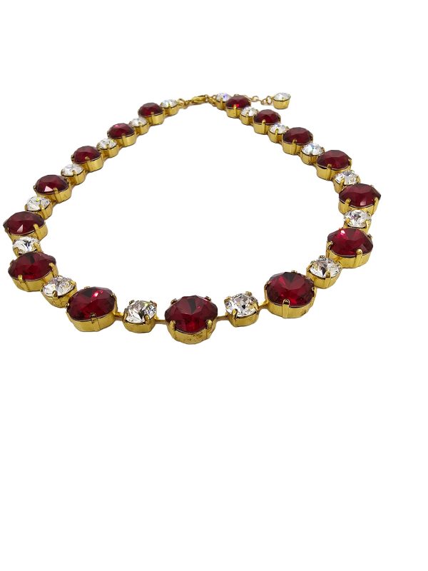 Halo Crystal Necklace Red and Clear Crystals, Gold Metal - Image 17