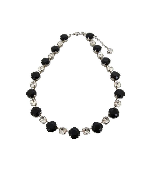 Halo Necklace Black and Clear Crystals, Rhodium Metal - Image 4