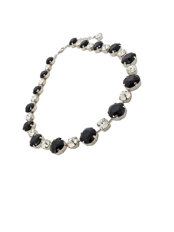 Halo Necklace Black and Clear Crystals, Rhodium Metal - Image 3