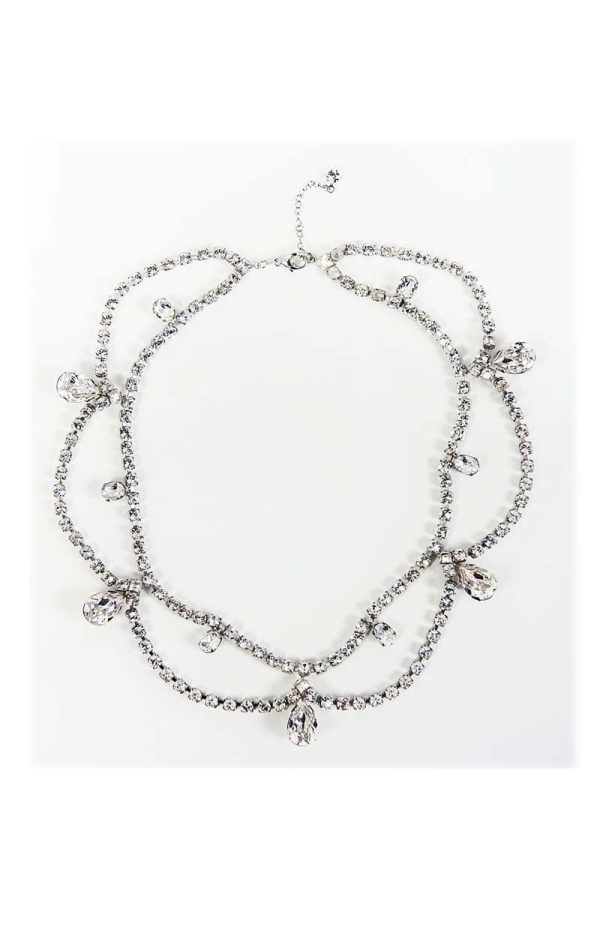Moonlight Romance Crystal Scallop Bridal Necklace, Rhodium