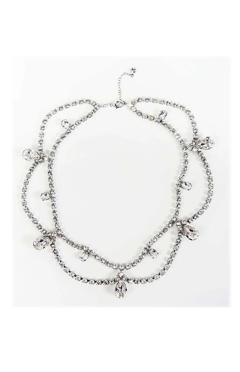 Moonlight Romance Crystal Scallop Bridal Necklace, Rhodium