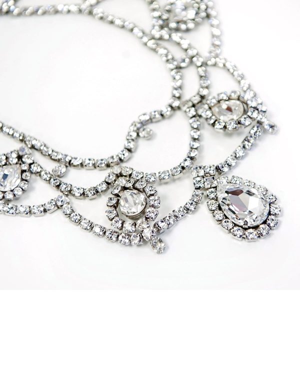 Moonlight Romance Crystal Statement BIB Necklace, Rhodium - Image 3