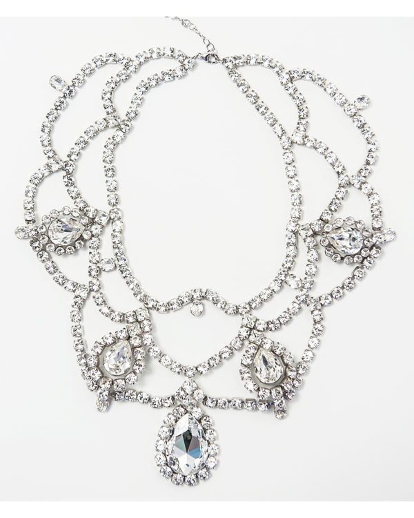Moonlight Romance Crystal Statement BIB Necklace, Rhodium