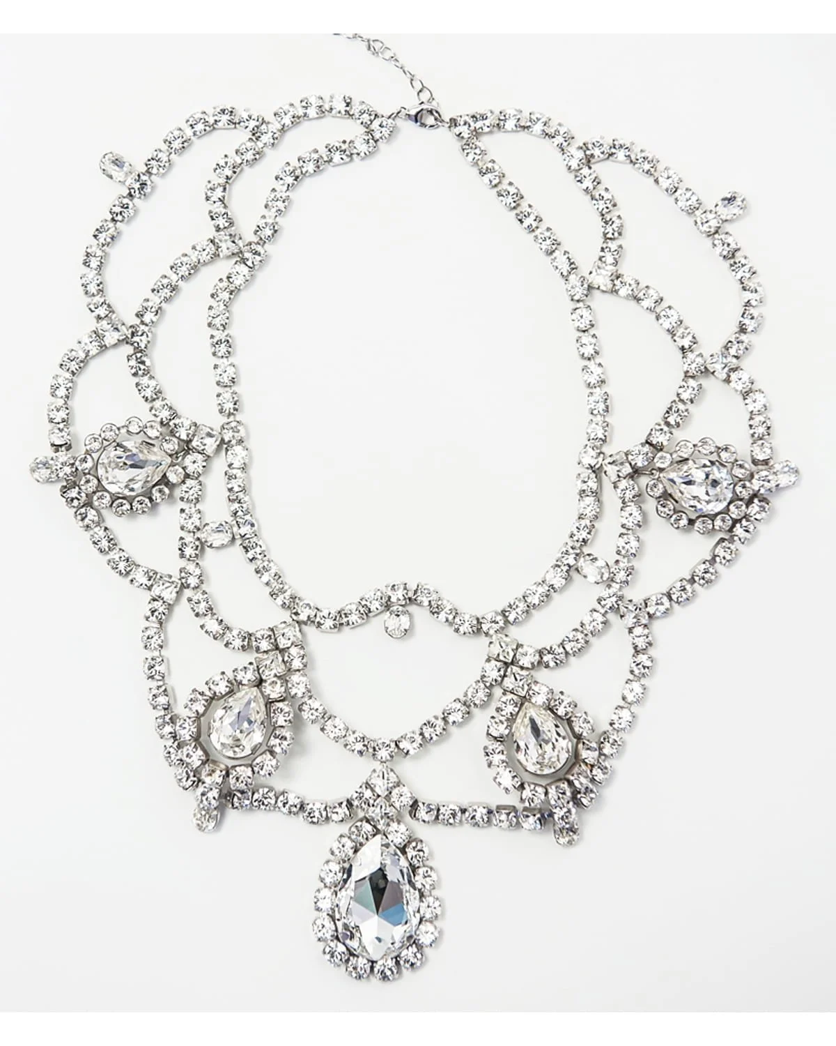 Moonlight Romance Crystal Statement BIB Necklace, Rhodium