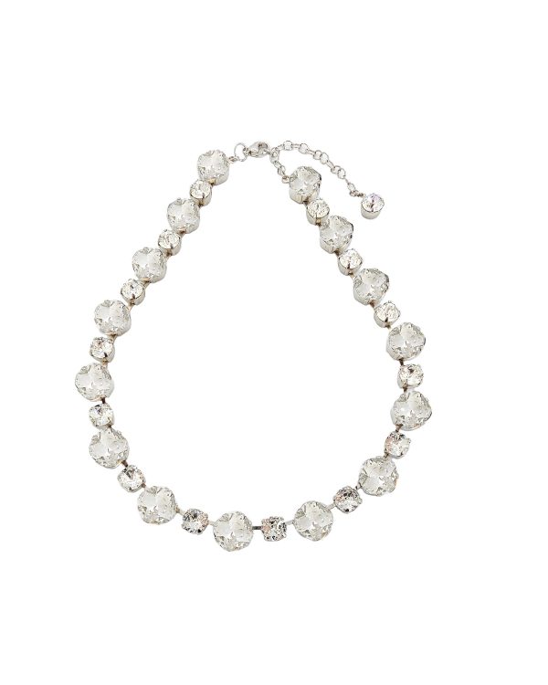 Halo Bridal Necklace Clear Crystals, Rhodium Metal