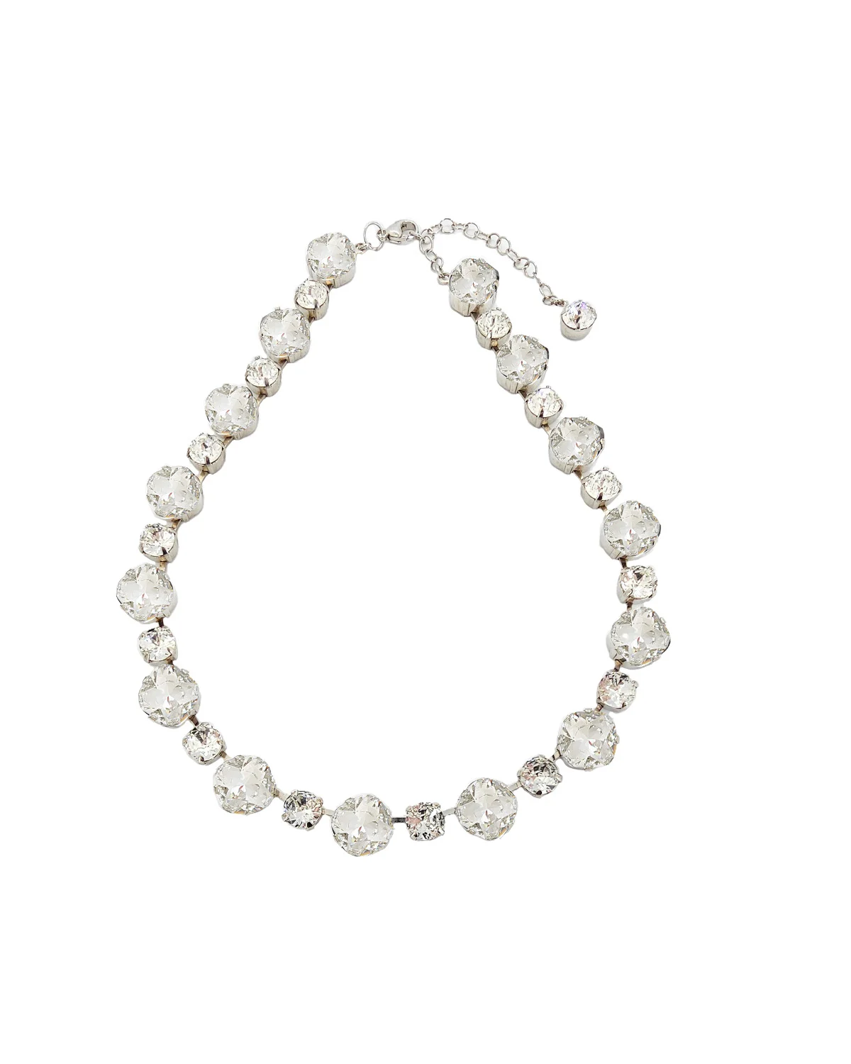 Halo Bridal Necklace Clear Crystals, Rhodium Metal