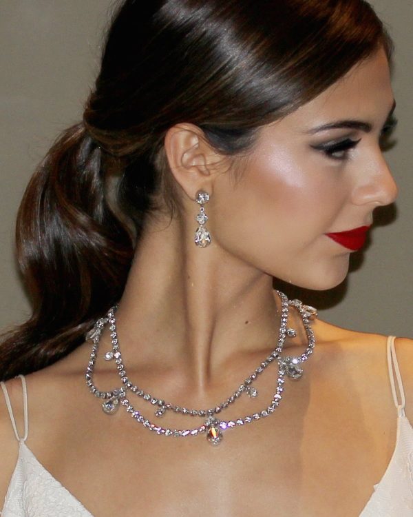 Moonlight Romance Crystal Scallop Bridal Necklace, Rhodium - Image 6