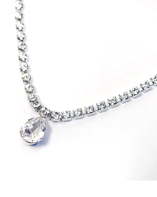 Stealing Kisses Crystal Teardrop Necklace Petite, Rhodium - Image 3