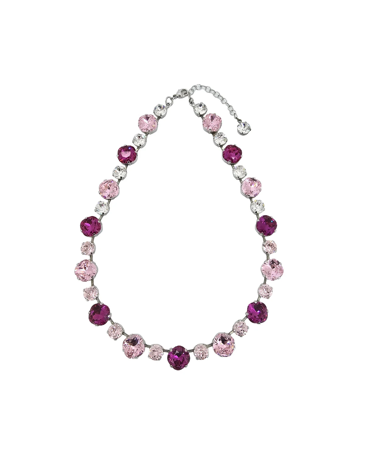 Halo Bridal Necklace Pink and Clear Crystals, Rhodium Metal