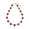 Halo Crystal Necklace Red and Clear Crystals, Gold Metal