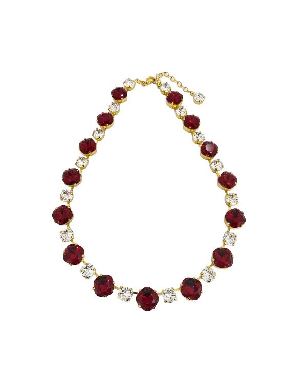 Halo Crystal Necklace Red and Clear Crystals, Gold Metal - Image 5