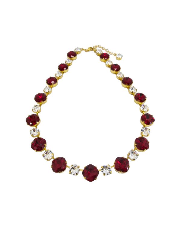 Halo Crystal Necklace Red and Clear Crystals, Gold Metal - Image 6