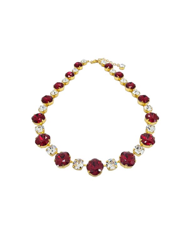 Halo Crystal Necklace Red and Clear Crystals, Gold Metal - Image 3