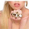 Zora Gold Navette and Teardrop Crystal Ring, Gold Metal, 8cm Wide - Image 2