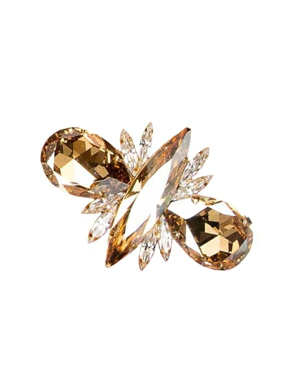 Zora Gold Navette and Teardrop Crystal Ring, Gold Metal, 8cm Wide