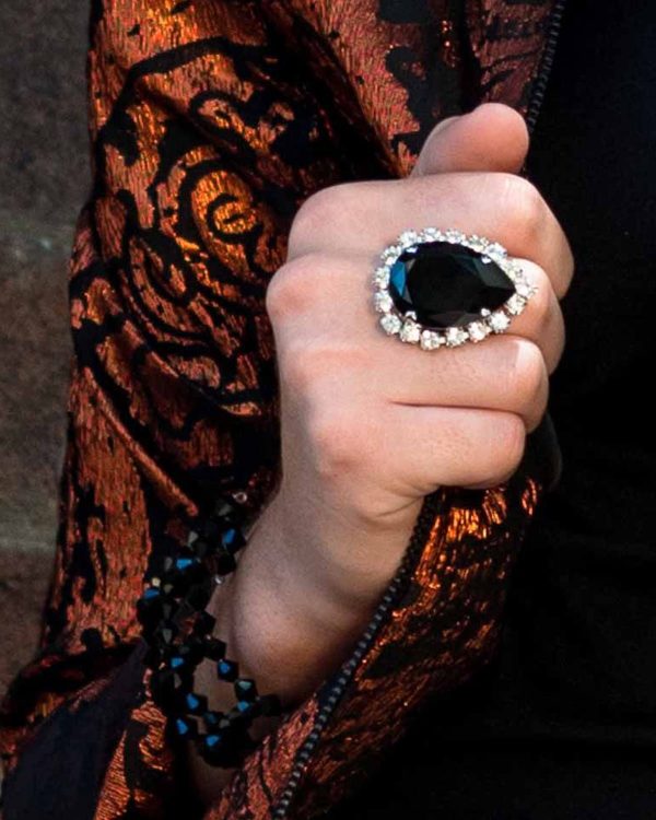 Moonlight Black Teardrop Statement Ring