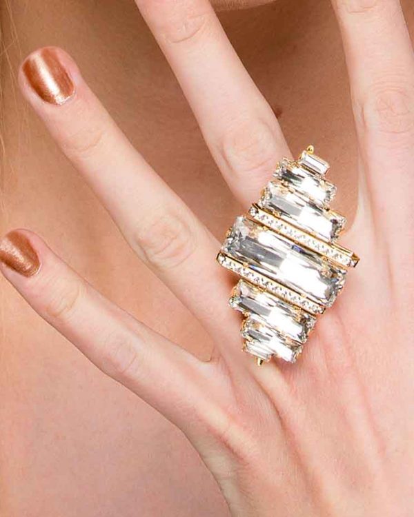 Martini Swings Clear Baguette Gold Ring - Image 2