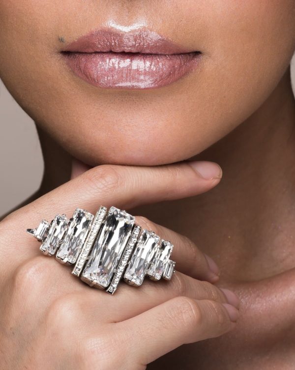 Martini Swings Blue & Clear Baguette Rhodium Ring - Image 3