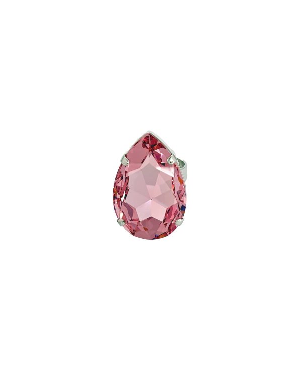Manhattan Rose Pink Teardrop Crystal Ring, Rhodium Metal, 3cm long - Image 5