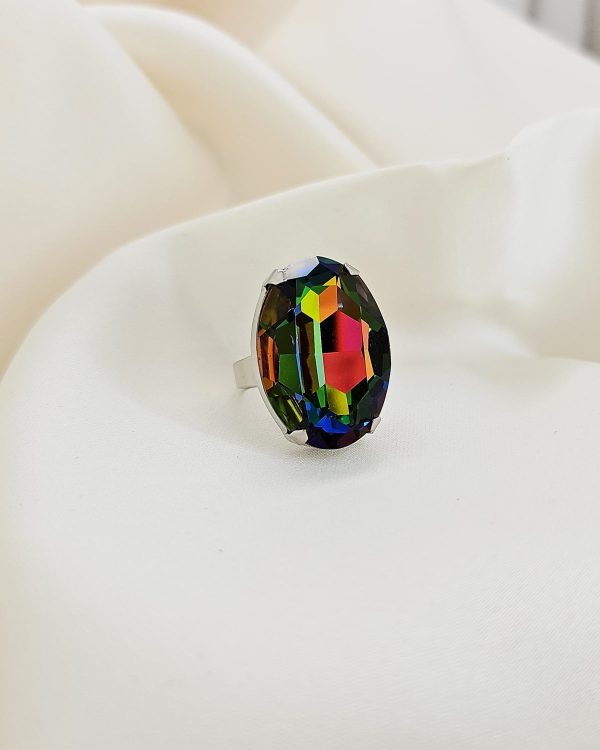 Lets Dance Multi-Coloured Oval Ring Silver