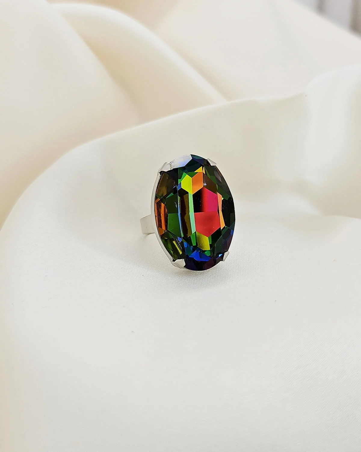 Lets Dance Multi-Coloured Oval Ring Silver