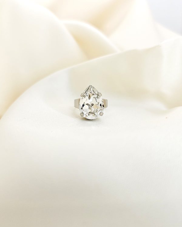 Manhattan Clear Teardrop Petite Ring Rhodium - Image 3