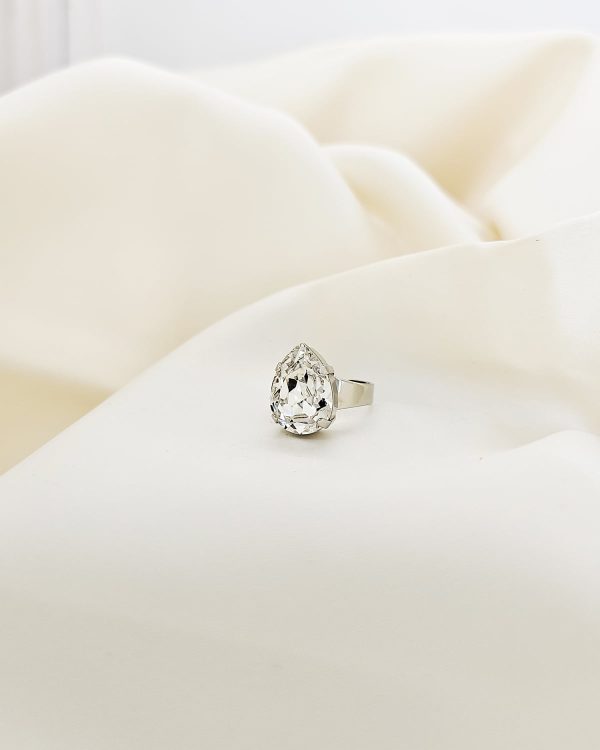 Manhattan Clear Teardrop Petite Ring Rhodium - Image 5