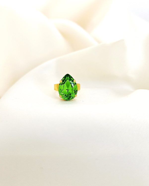 Manhattan Green Teardrop Petite Ring Gold, Adjustable - Image 3