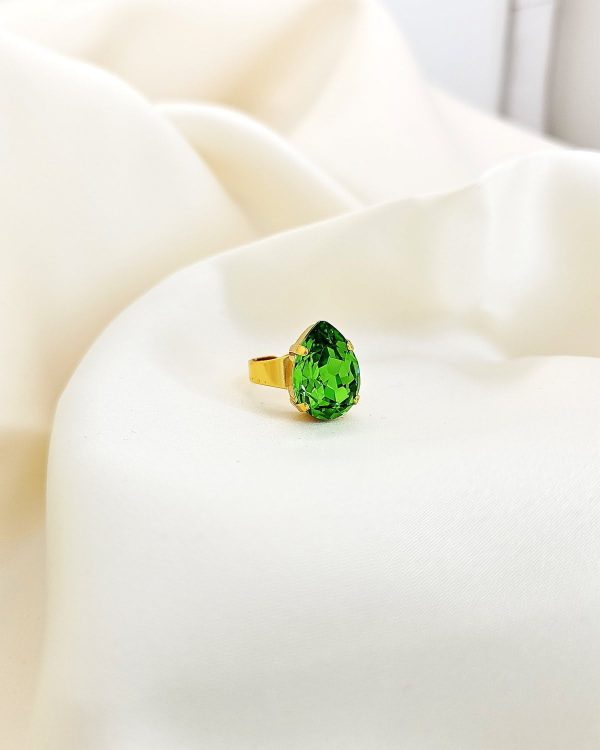 Manhattan Green Teardrop Petite Ring Gold, Adjustable
