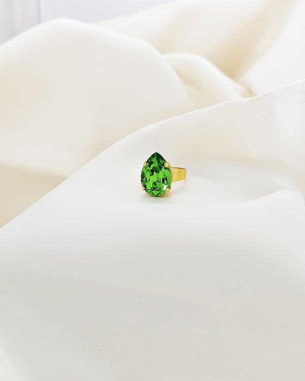 Manhattan Green Teardrop Petite Ring Gold, Adjustable - Image 4