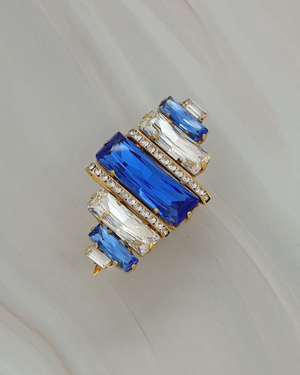Martini Swings Blue & Clear Baguette Rhodium Ring - Image 2