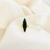 Parisian Emerald Green Navette Crystal Ring, Gold Metal, 3cm long - Image 5