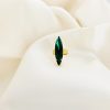 Parisian Emerald Green Navette Crystal Ring, Gold Metal, 3cm long - Image 4
