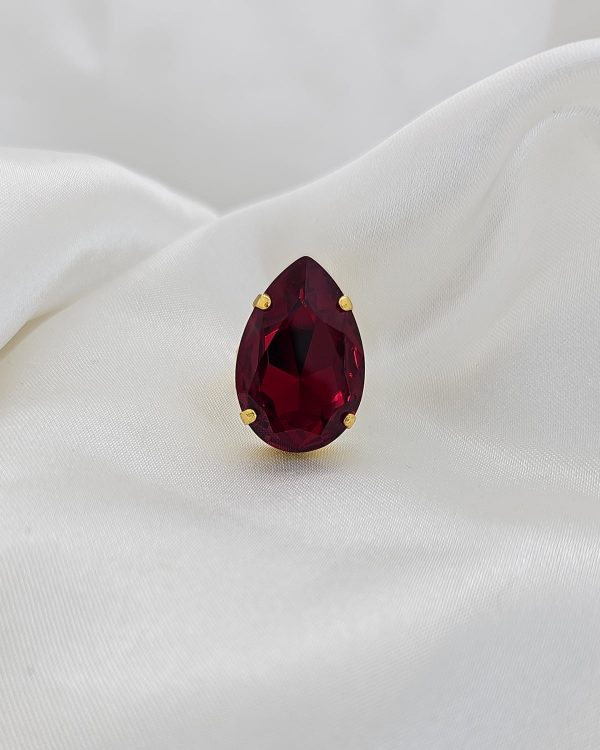 Manhattan Rose Pink Teardrop Crystal Ring, Rhodium Metal, 3cm long - Image 22
