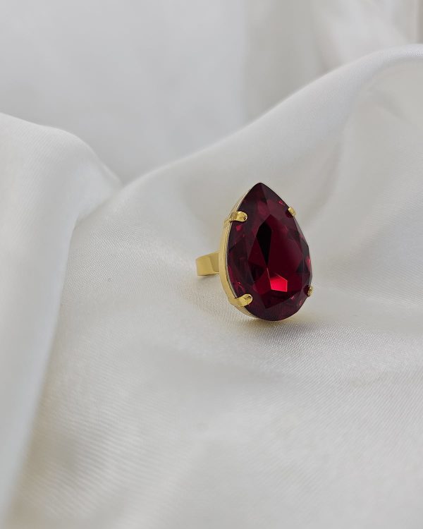 Manhattan Rose Pink Teardrop Crystal Ring, Rhodium Metal, 3cm long - Image 23