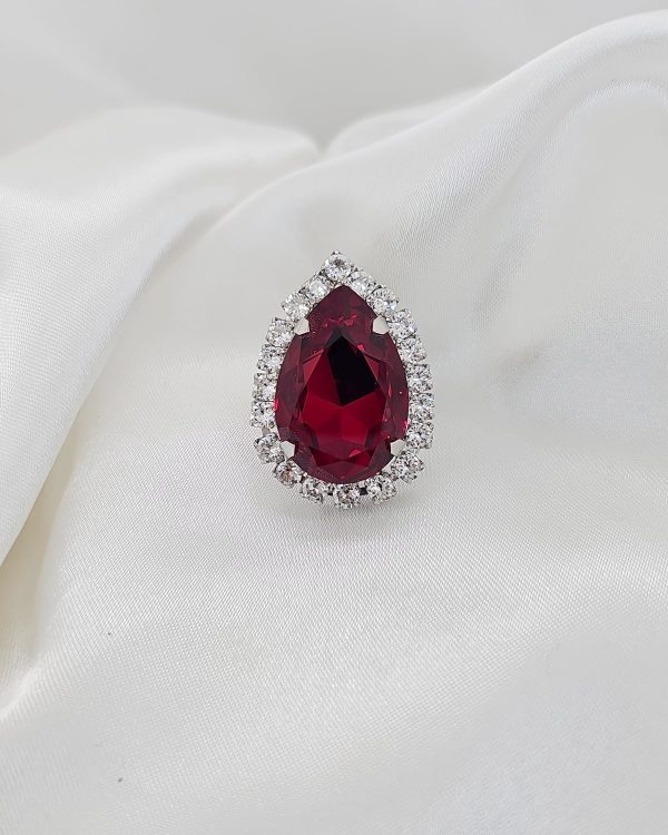 Manhattan Rose Pink Teardrop Crystal Ring, Rhodium Metal, 3cm long - Image 12
