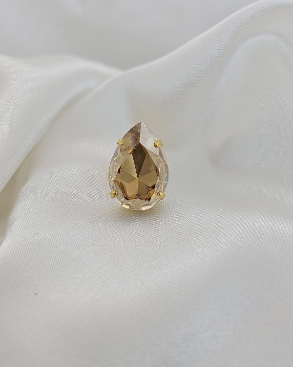 Manhattan Rose Pink Teardrop Crystal Ring, Rhodium Metal, 3cm long - Image 14