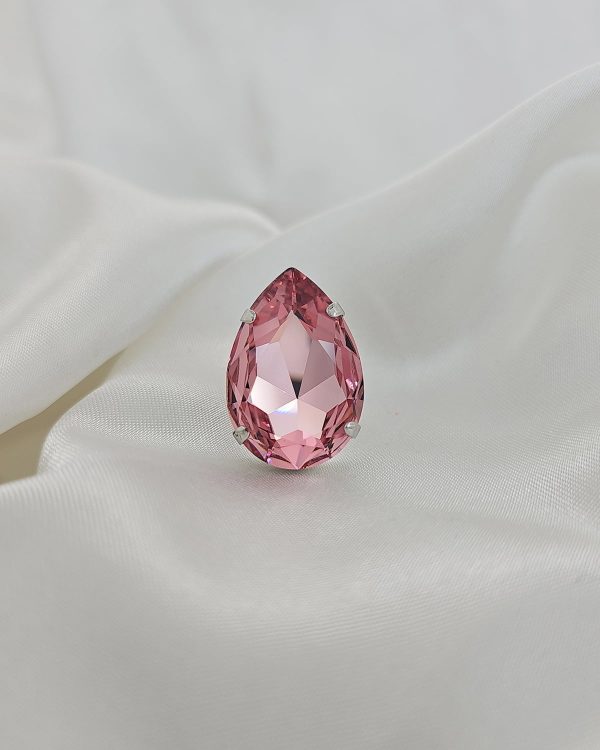 Manhattan Rose Pink Teardrop Crystal Ring, Rhodium Metal, 3cm long - Image 7
