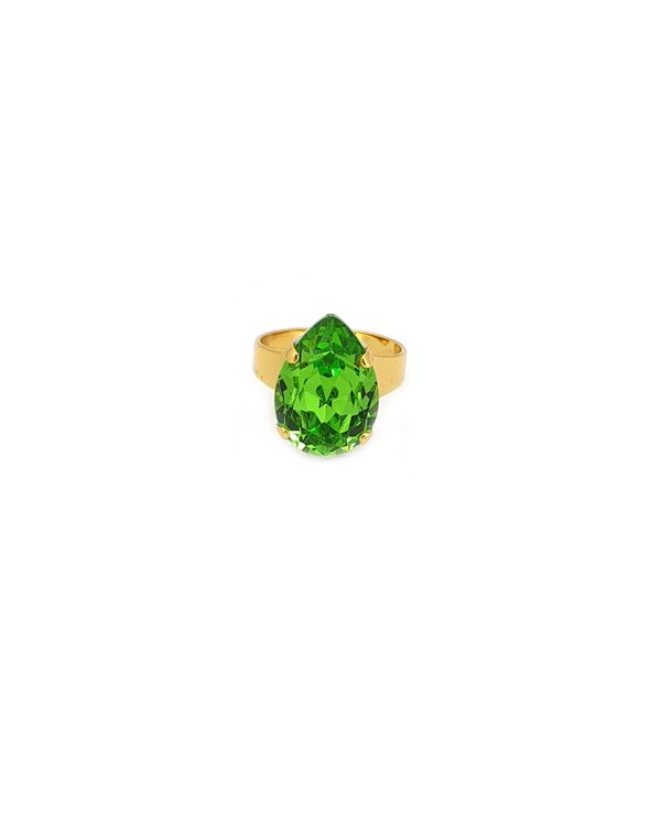 Manhattan Green Teardrop Petite Ring Gold, Adjustable - Image 5