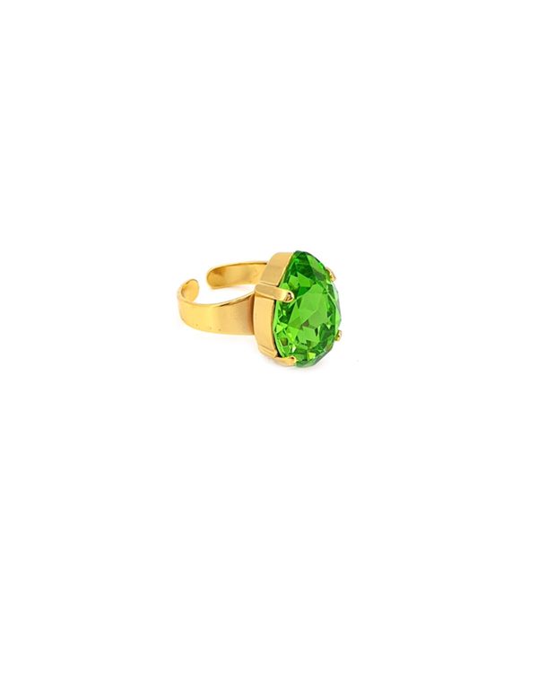 Manhattan Green Teardrop Petite Ring Gold, Adjustable - Image 6