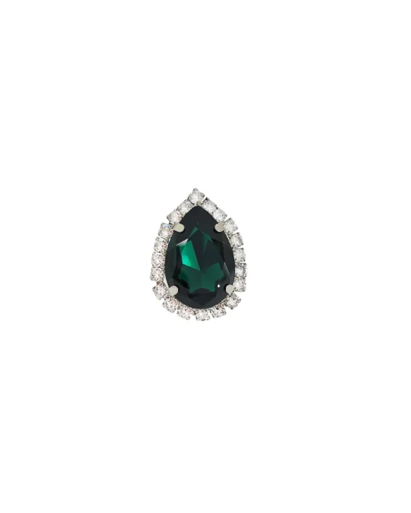 Moonlight Green Teardrop Crystal Ring, Rhodium Metal, 4cm long - Image 6