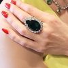 Moonlight Green Teardrop Crystal Ring, Rhodium Metal, 4cm long - Image 2