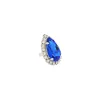 Moonlight Blue Teardrop Crystal Ring, Rhodium Metal, 4cm long - Image 5