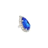 Moonlight Blue Teardrop Crystal Ring, Rhodium Metal, 4cm long