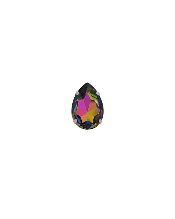 Manhattan Multi-Coloured Teardrop Crystal Ring, Rhodium Metal, 3cm long - Image 4