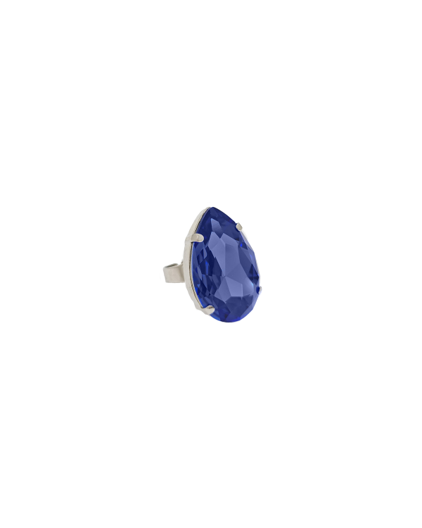 Manhattan Purple Teardrop Crystal Ring, Rhodium Metal, 3cm long